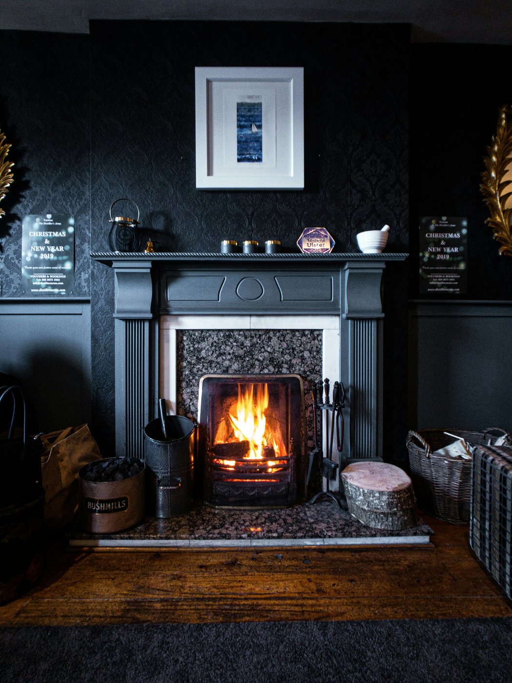 Home interior fireplace